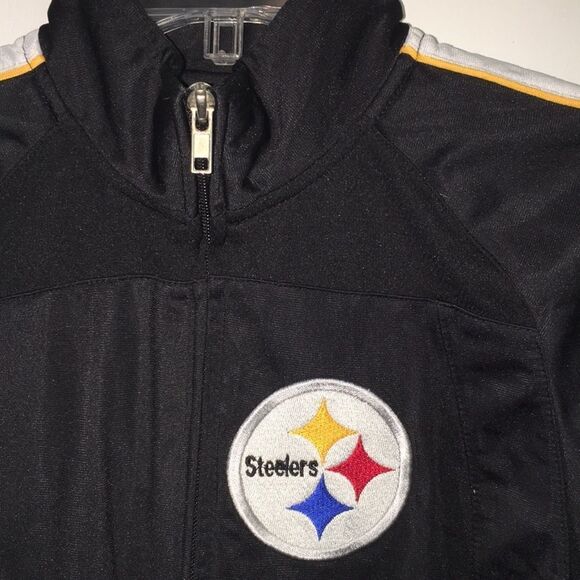 Black NFL Pittsburgh Steelers Reebok old school kids boys sewn letter jacket M - Picture 2 of 3